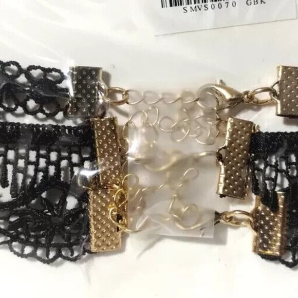A’GACI Adjustable Length Black Lace Chokers w/Gold Tone Clasp 3 Piece Set - Picture 2 of 5